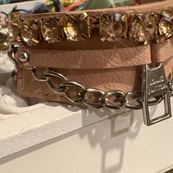Louis Vuitton Beige Leather Bracelet with Gold and Silver Details Repurposed - Picture 4 of 6